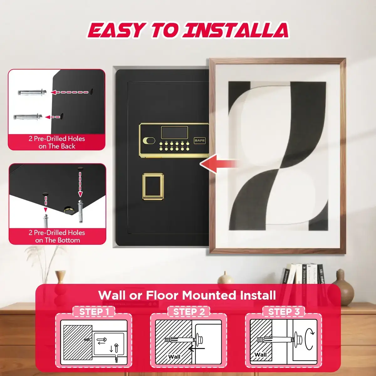 Large Safe Box, Digital Keypad Home Security Safe With Smart Alarm System & Interior Safe Lock Box, for Valuables Spy Gadgets Inner Safe Box with Fireproof Waterproof Bag, New Home Renovation Essentials,Adjustable Shelf