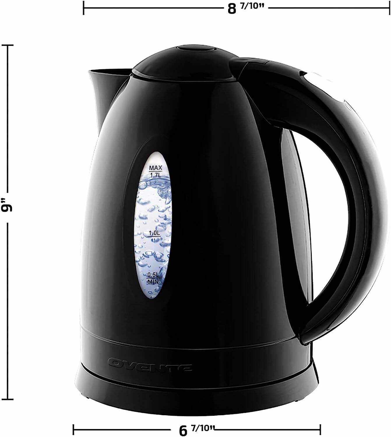 OVENTE Electric Kettle Hot Water Heater 1.7 Liter - BPA Free Fast Boiling Cordless Water Warmer - Auto Shut Off Instant Water Boiler for Coffee & Tea Pot - White KP72W