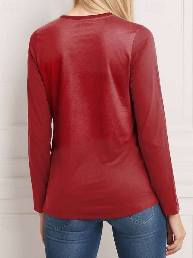 Women's Christmas Sweatshirt Long Sleeve Ombre Holiday Tree Snowflake Print Casual Red White Winter Cozy Festive Pullover Top