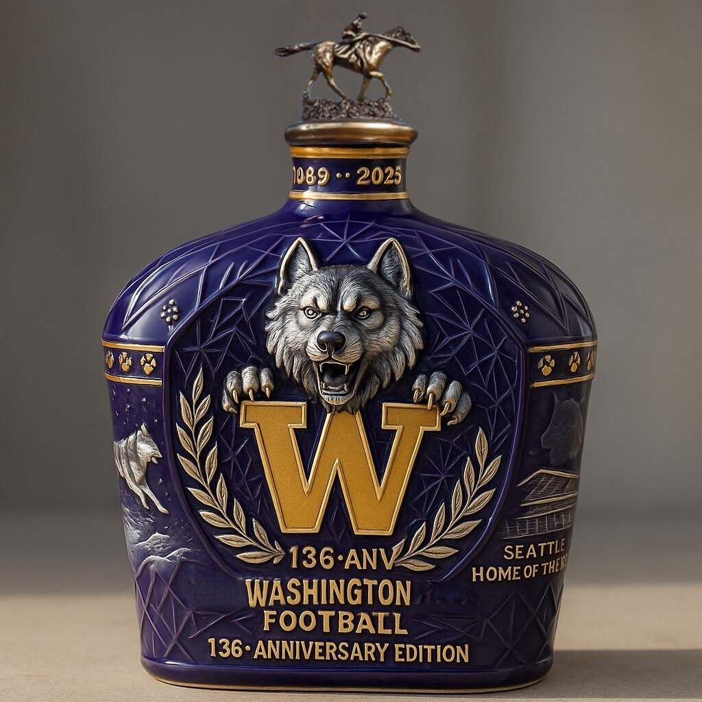 UW Huskies Football 136th Anniversary Whiskey Bottle
