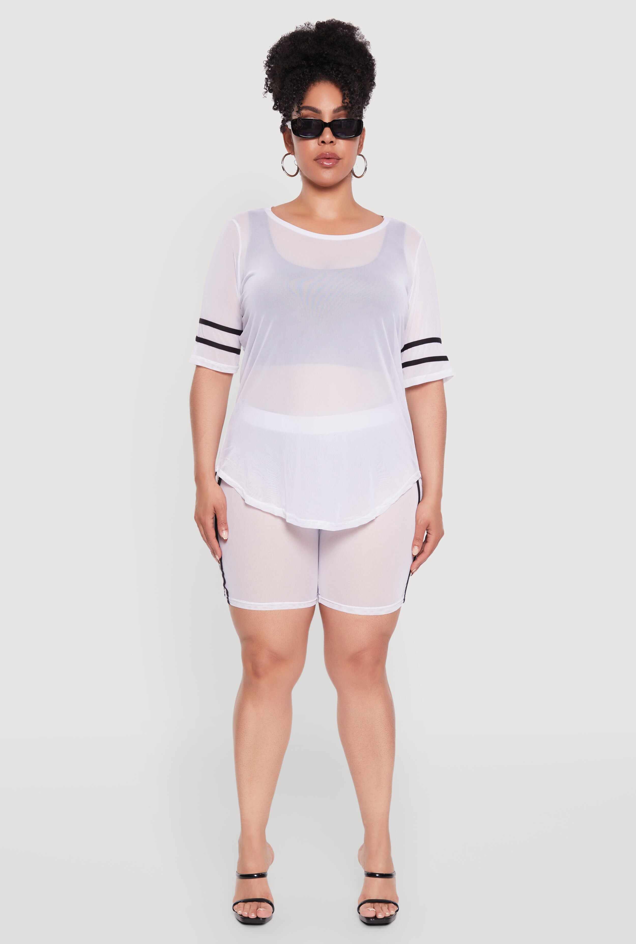 Plus Size Varsity Stripe Short Sleeve Mesh Top