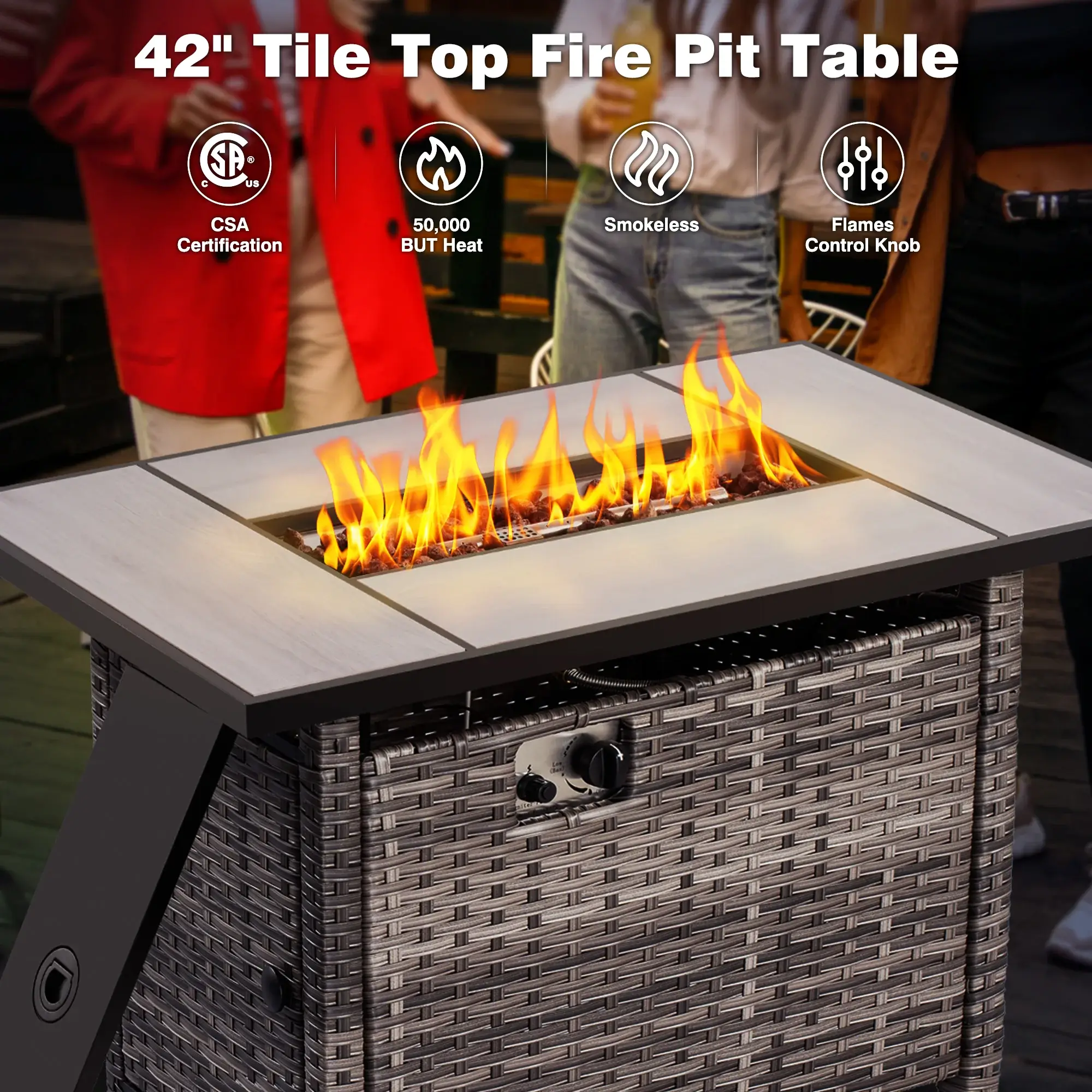 Ovios Patio 6-Piece Conversation Set with 42'' Rectangle Propane Fire Pit Table Kenard