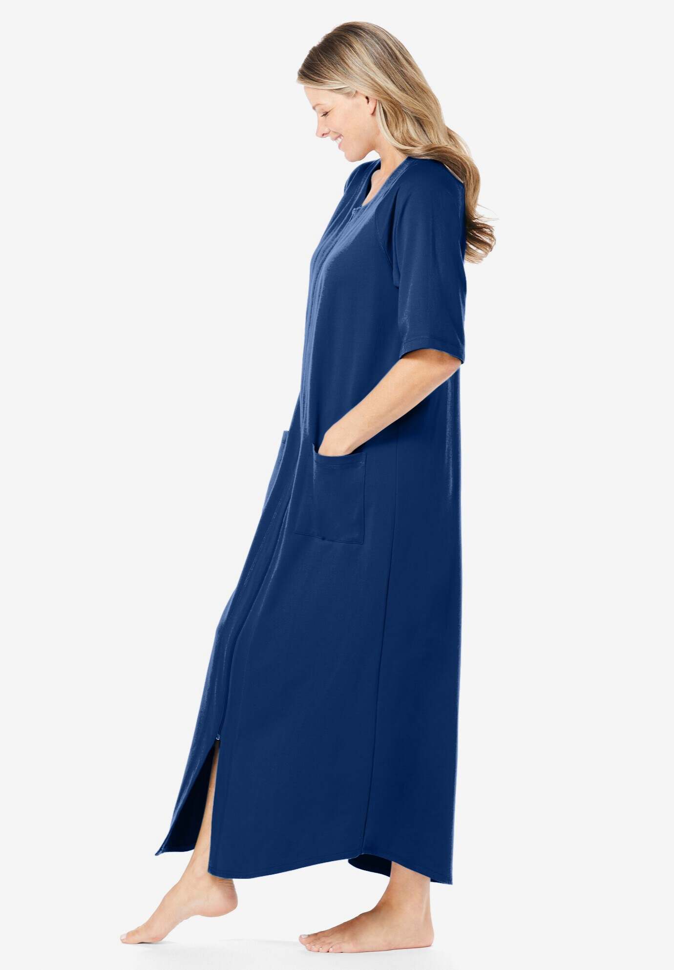 Long French Terry Zip-Front Robe