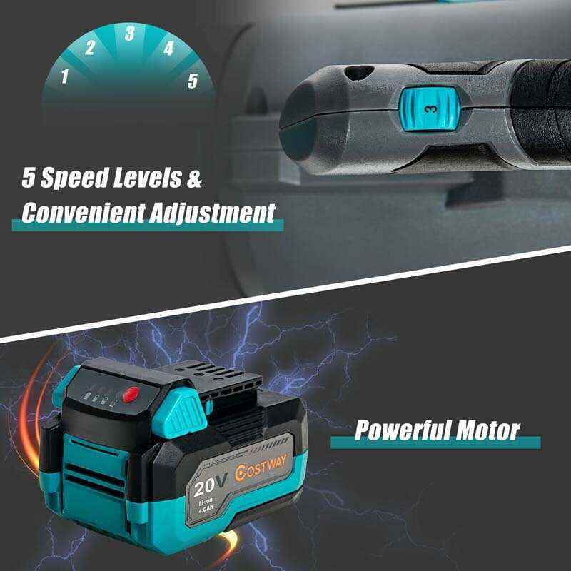 20V Cordless Leaf Blower with Battery & Charger, 5-Speed Electric Blower for Lawn Care, Battery Powered Leaf Blower Lightweight
