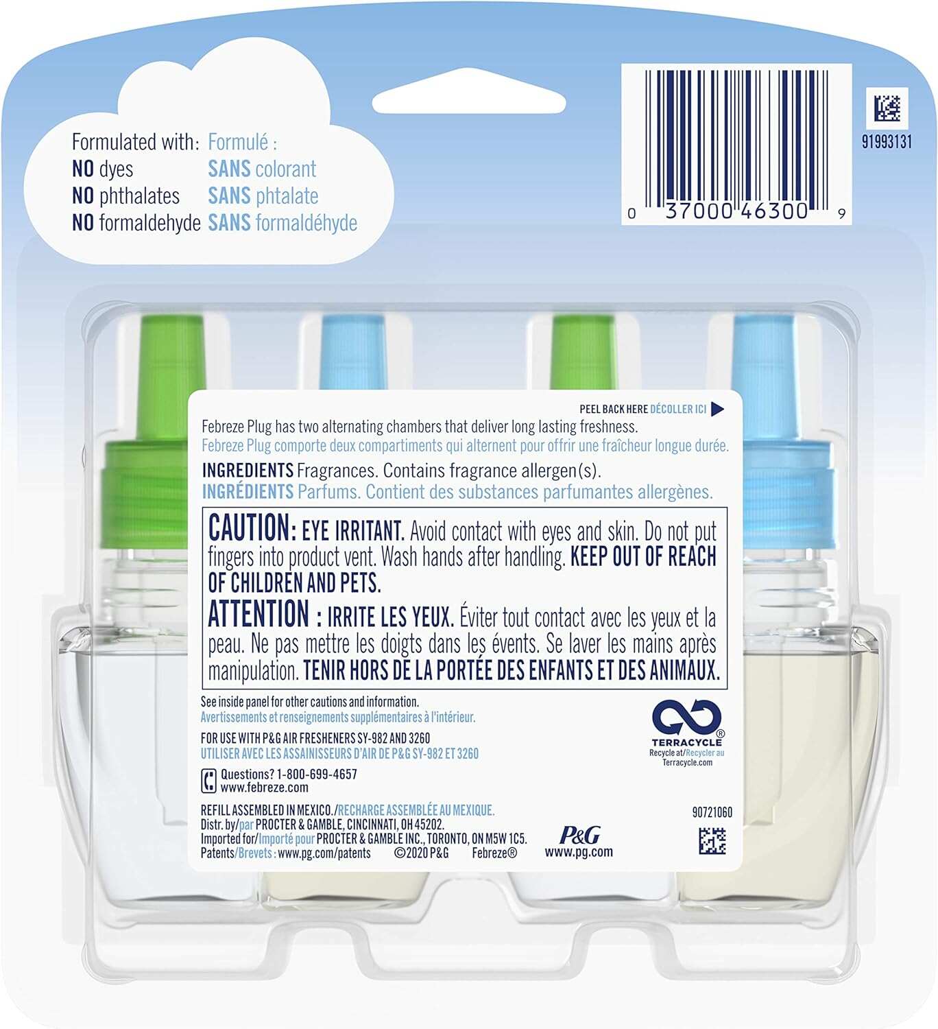 Febreze Odor-Fighting Fade Defy PLUG Air Freshener, Mountain, Ocean, Amber, (3) .87 fl. oz. Oil Refills