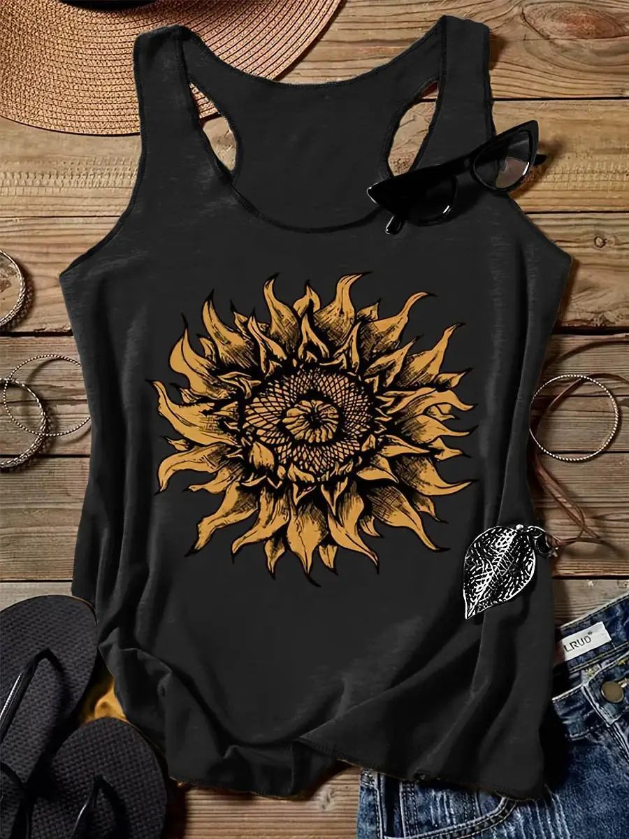 Sunflower Plant Art Design Print Tank Top