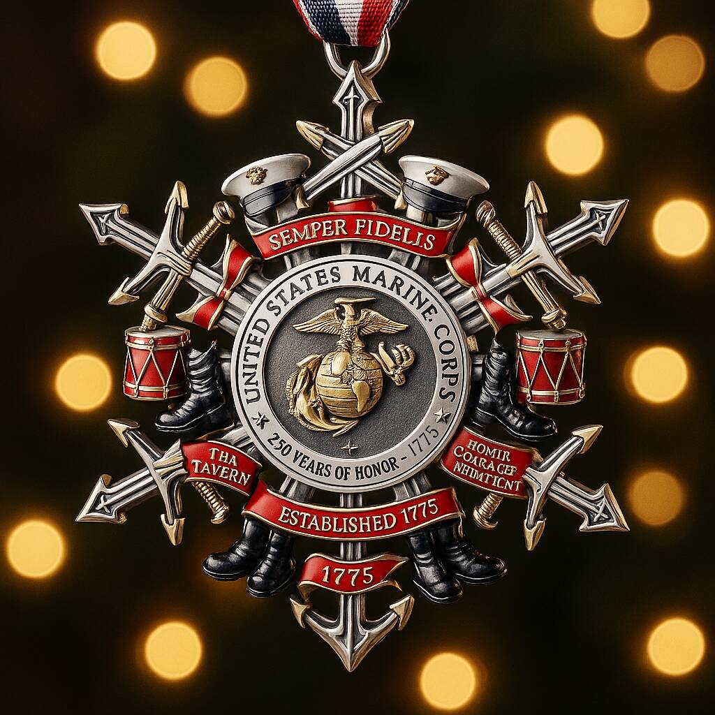 USMC 250th Anniversary Snowflake Ornament