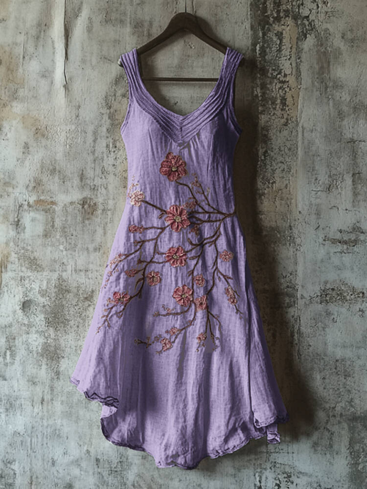 Vintage Celtic Knot With Cherry Blossoms Pattern Linen Tank Dress