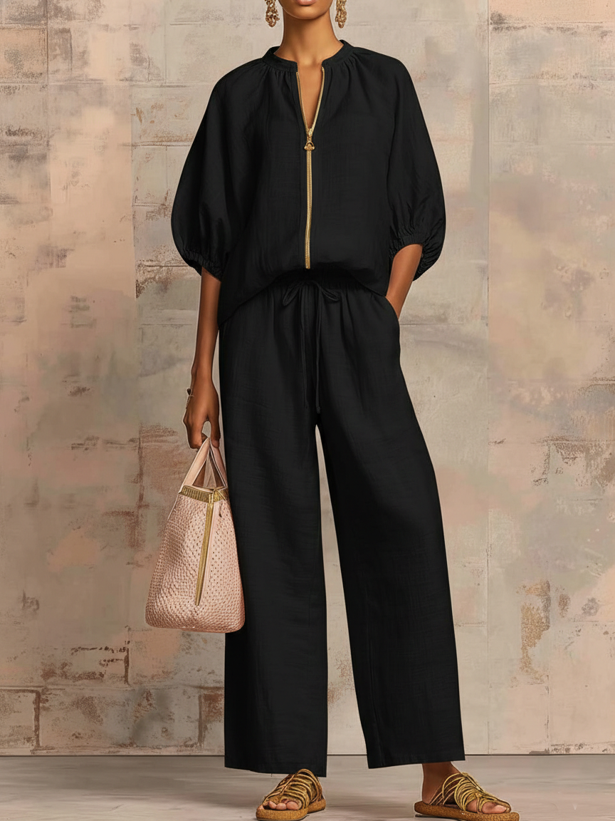 🔥Summer Arrivals🌟Stylish Cozy Shirt And Wide-leg Pants Linen Cotton Two-piece Set