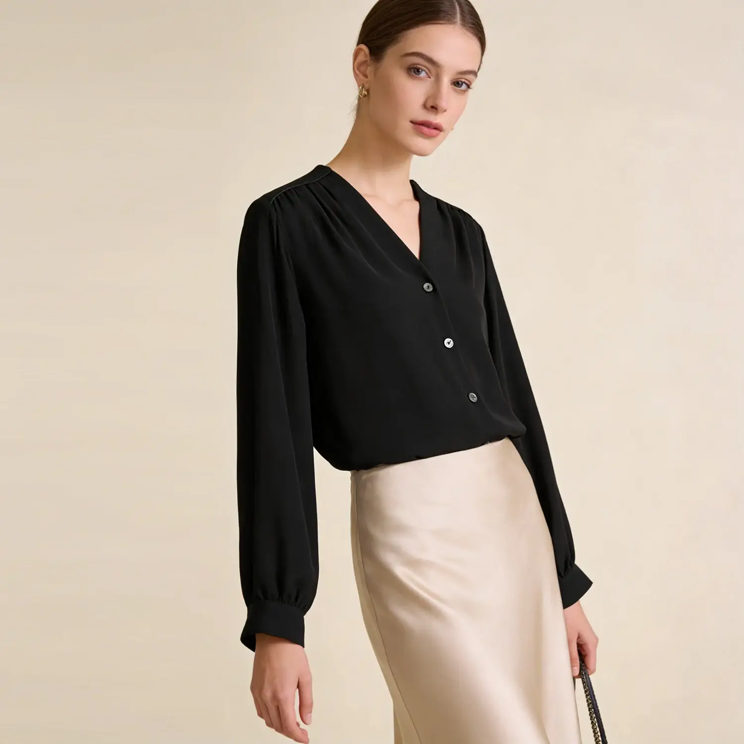 Women's Silk Crepe de Chine Blouse V-Neck
