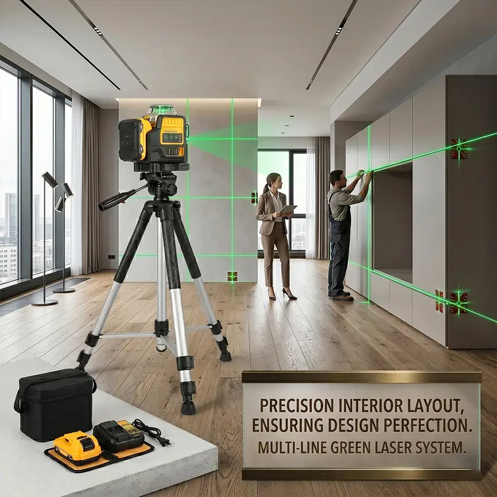 【Best Gift】 3 Sides 360 Degree Vertical 12V Lithium Battery 12 Lines Level 360 Horizontal Green Meter Outdoor IP65 Rated Durable Over-Molded Case with Battery & Charger