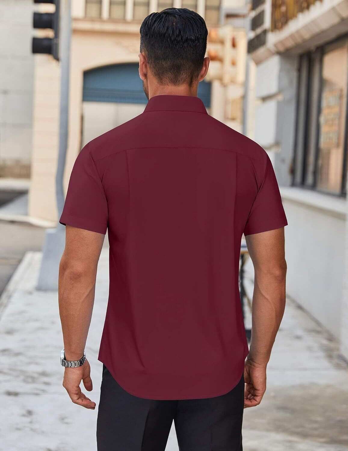 Mens Short Sleeve Dress Shirts Wrinkle Free Casual Button Down Shirts Summer Untucked Dress Shirt