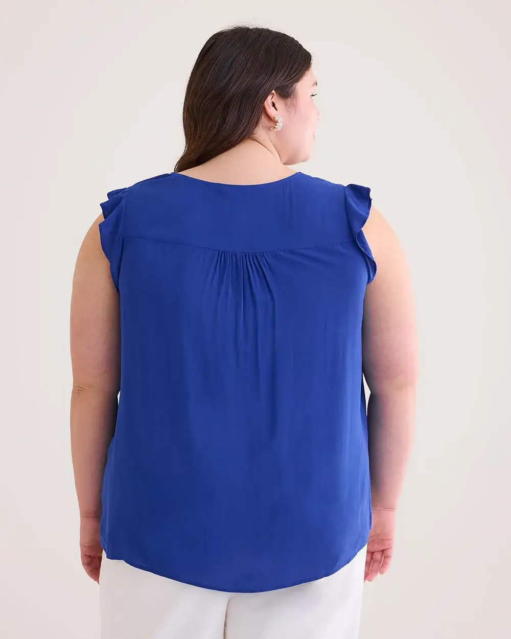 V-Neck Blouse with Short Flutter Sleeve