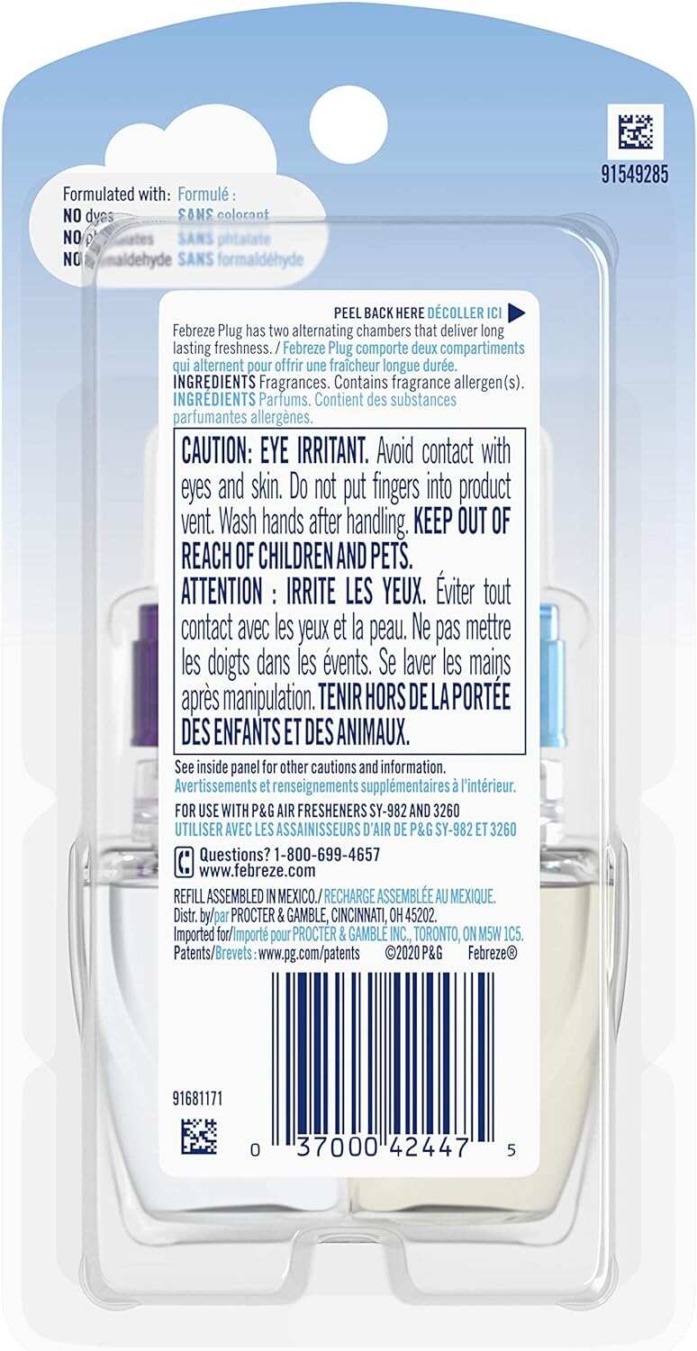 Febreze Odor-Fighting Fade Defy PLUG Air Freshener, Mountain, Ocean, Amber, (3) .87 fl. oz. Oil Refills