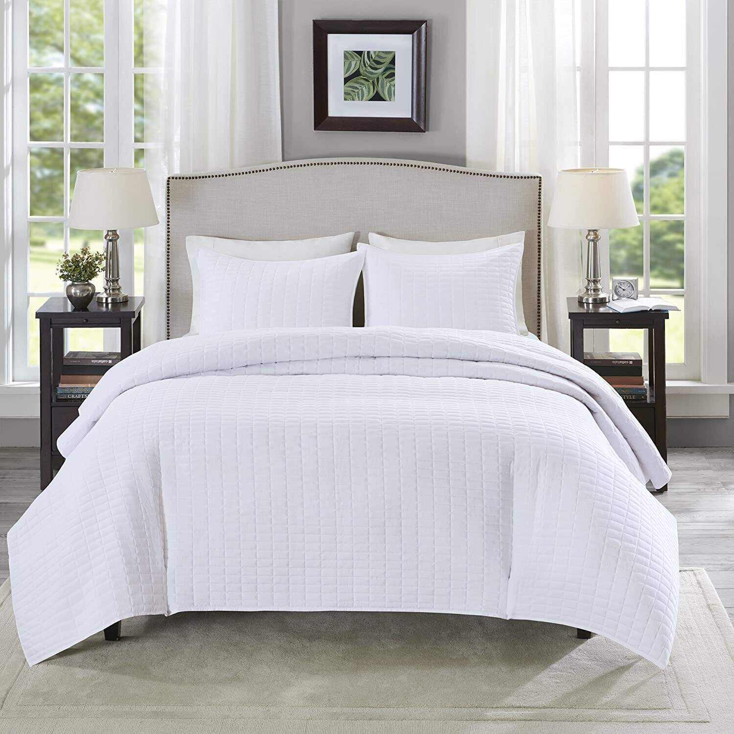 Comfort Spaces Kienna Quilt Set - Luxury Double Sided Stitching Design All Season Lightweight Coverlet Bedspread Bedding Matching Shams 3 Piece