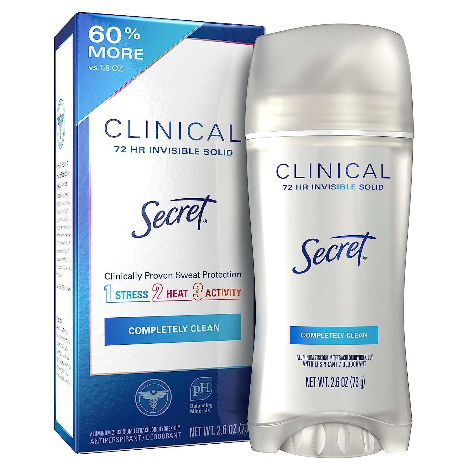 Secret Clinical Strength Antiperspirant and Deodorant Women, Soft Solid Stress Response, 72 Hr Sweat Protection, 1.6 oz (Pack of 3)