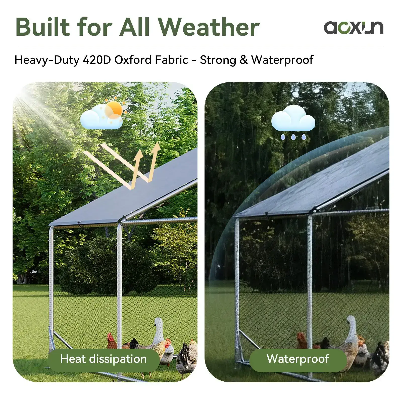 Chicken Coop Metal Large Cover Wire，spire Peak Roof Security Lock Waterproof Outdoor Poultry Enclosure for Yard & Farm Metal Poultry Coop Chicken Cage Enclosed Enclosed Poultry Hutch