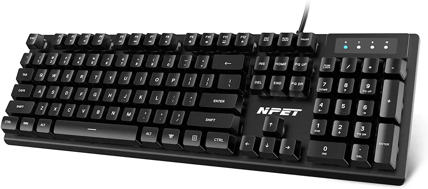 NPET K10 Wired Gaming Keyboard, LED Backlit, Spill-Resistant Design, Multimedia Keys, Quiet Silent USB Membrane Keyboard for Desktop, Computer, PC (Black)