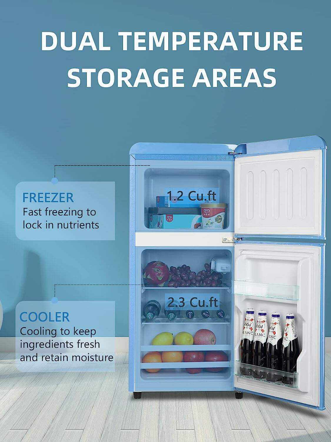 KRIB BLING Mini Fridge with Freezer on Top, 3.5 Cu.Ft Compact Refrigerator with 7 Levels Adjustable Thermostat, Small Fridge for Dorm, Office, RV Camping, Silver