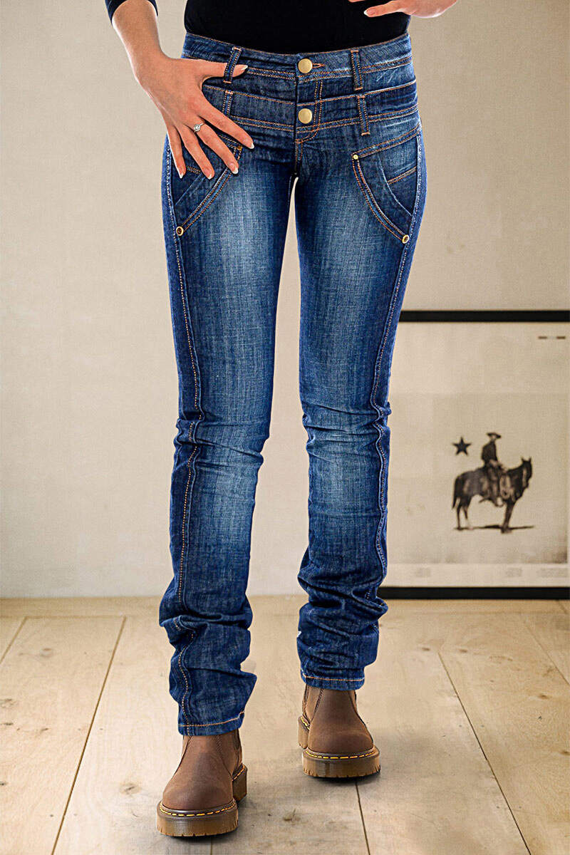 Wash Stitch Detail Layered Waist Mid Rise Skinny Jeans