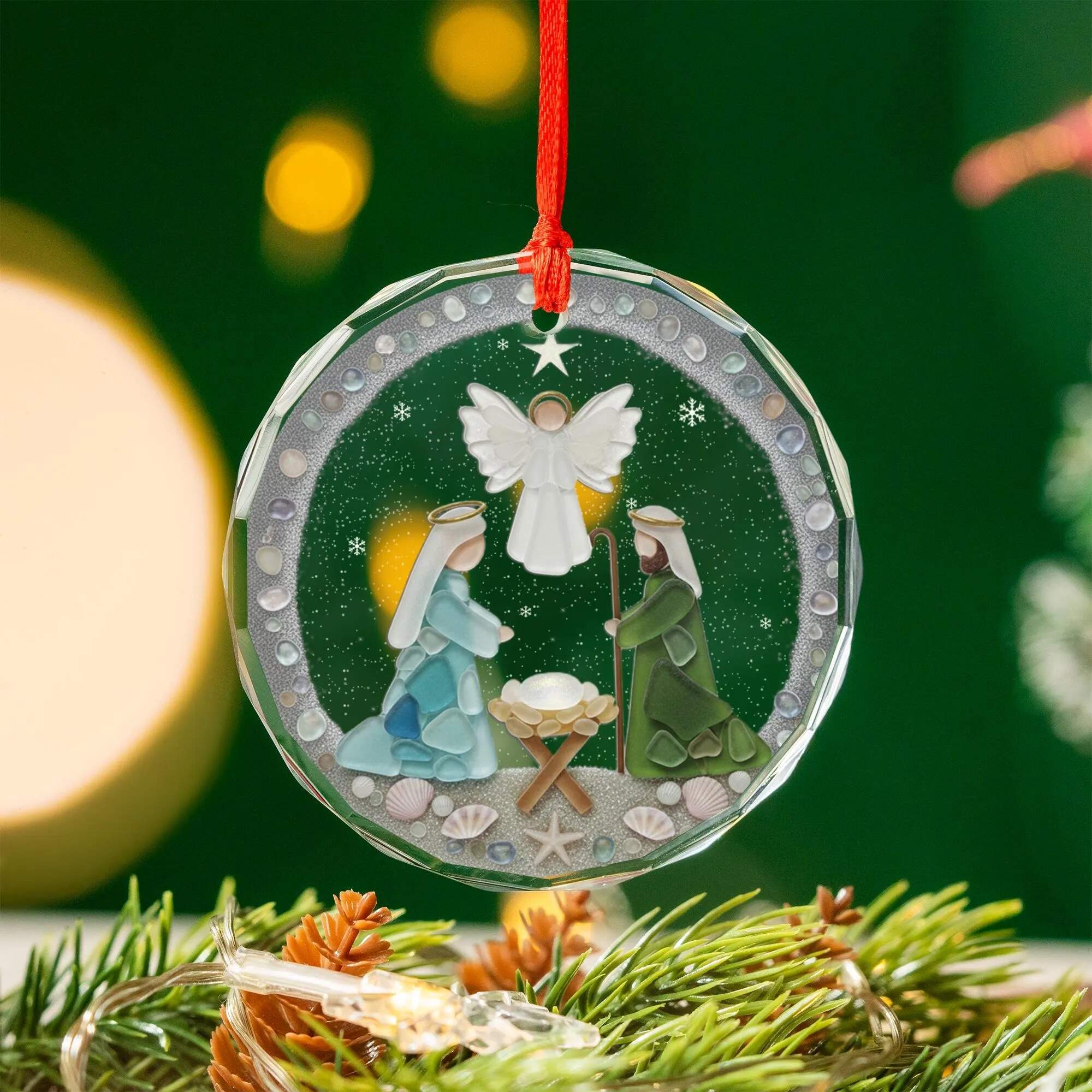 Nativity Christmas Seaglass Ornament