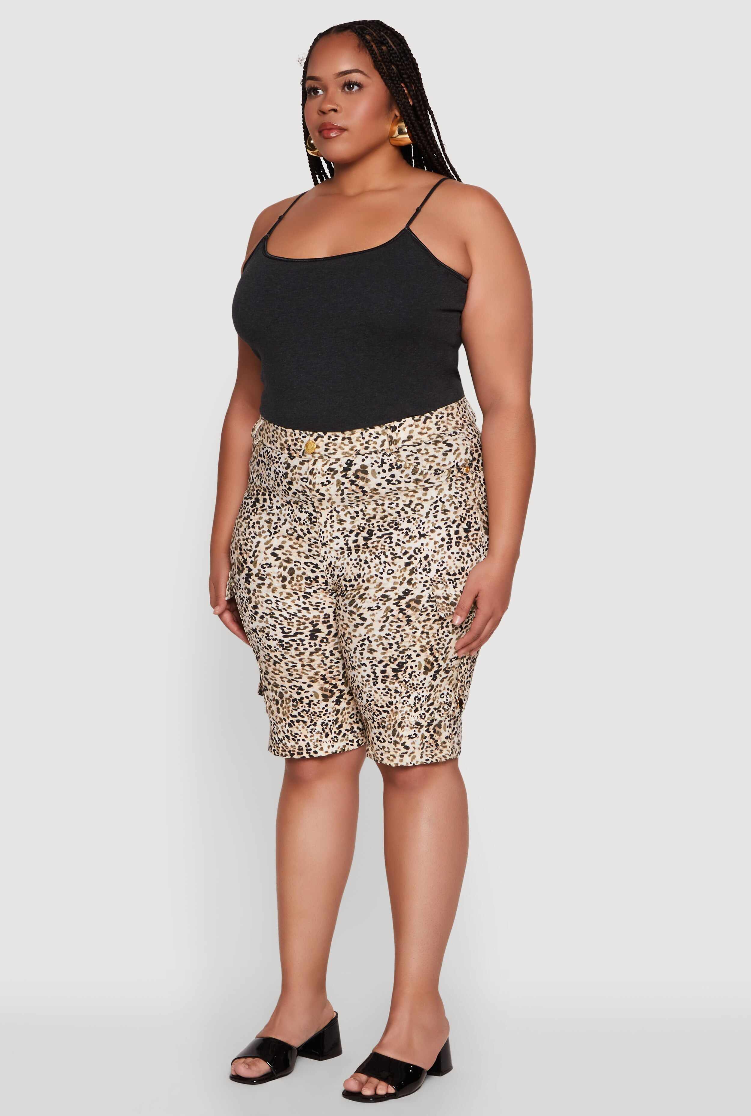 Plus Size Patterned Pull On Cargo Bermuda Shorts