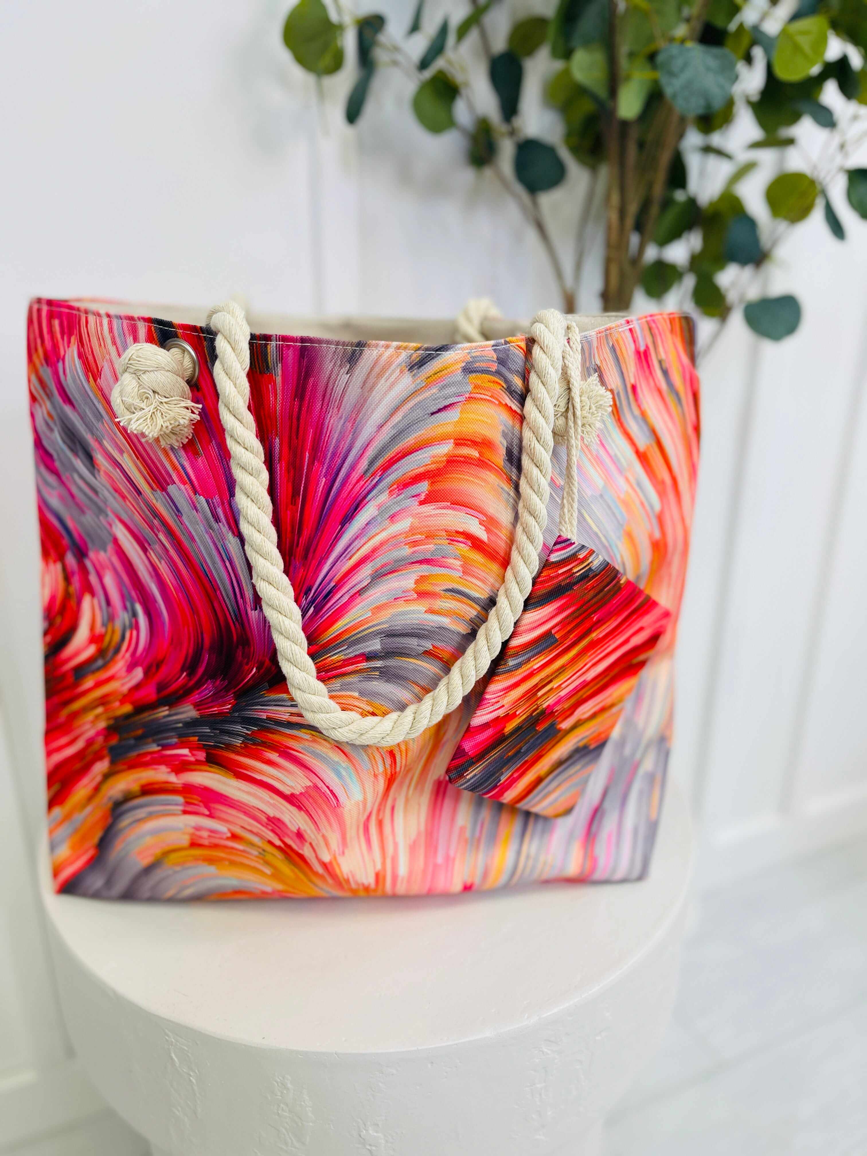 Abstract Print Tote Bag In Pink