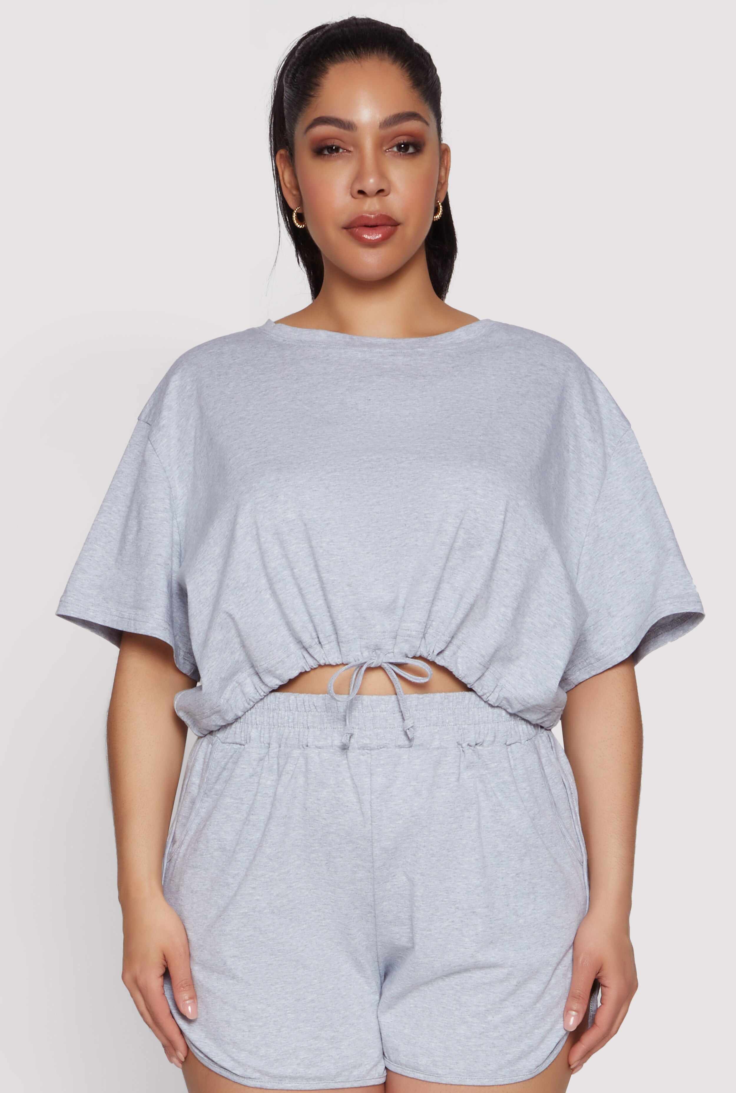 Plus Size Daisy Drawstring Hem Crop Top
