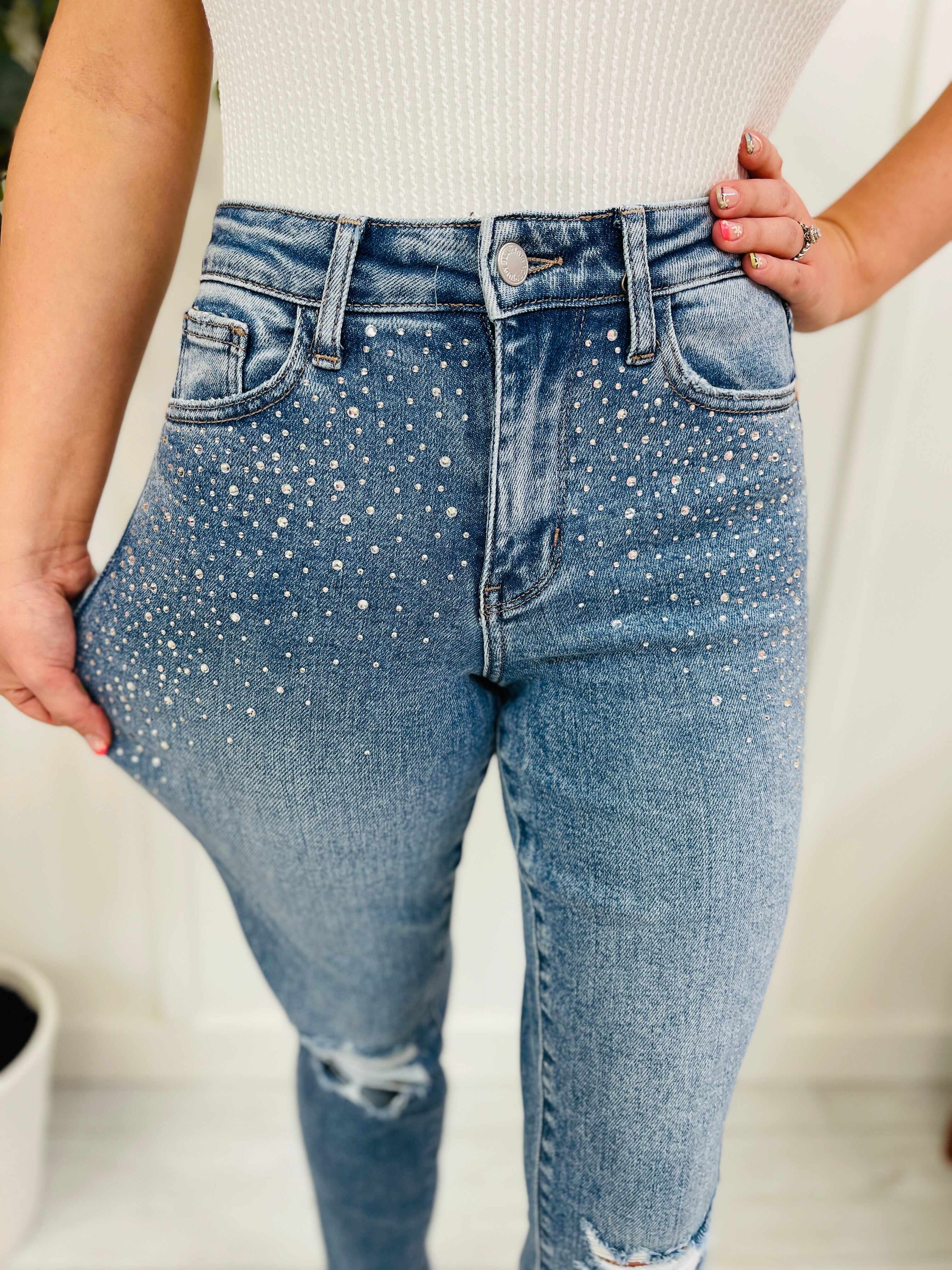 REG/CURVY Shine Bright Like a Diamond Rhinestone Straight Jeans