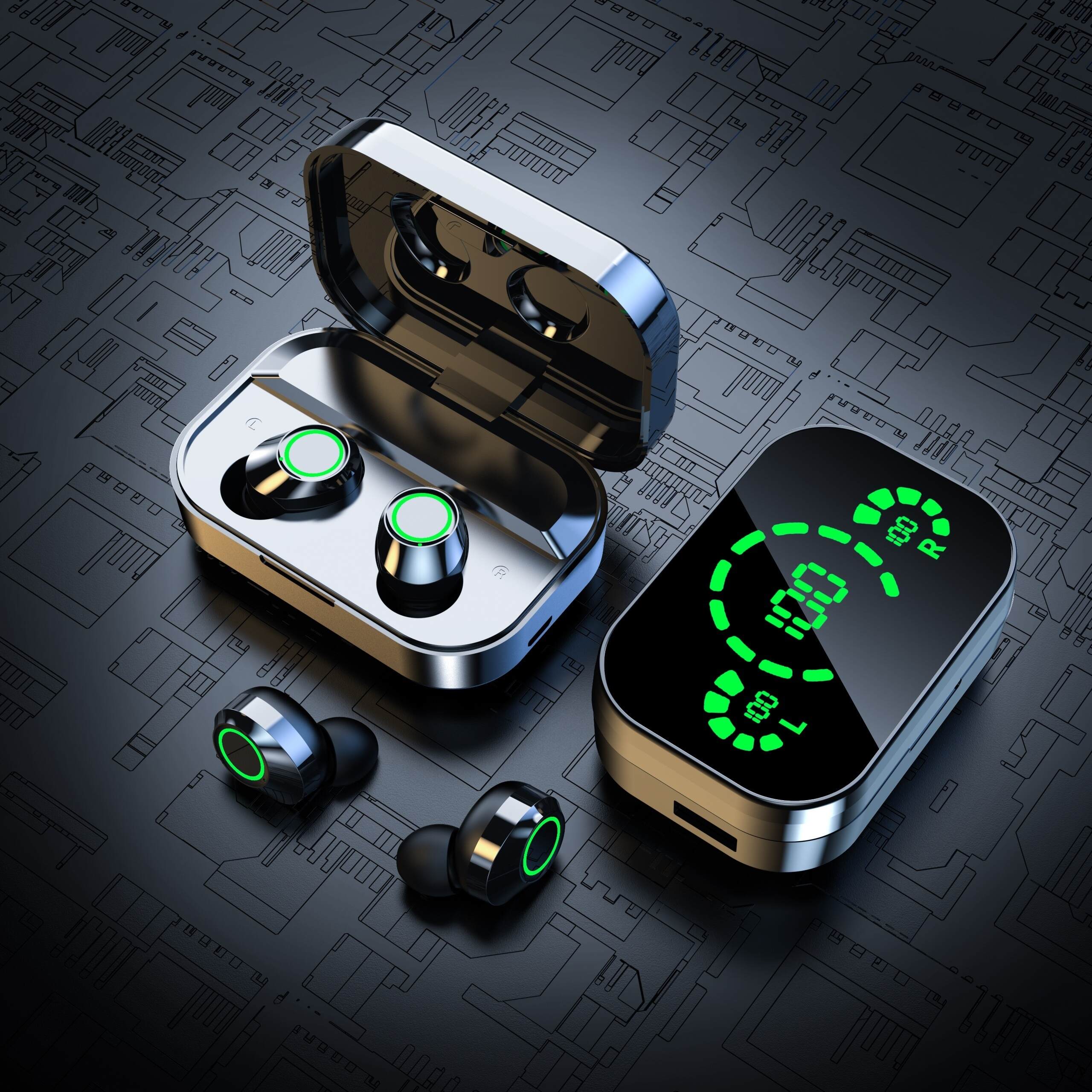 1 Set Wireless Earphones With Mirror Digital Display, Hifi Sound Quality, High Power, Emergency Charging Function For In-Ear Wireless Earphones, High-definition Voice Touch Operation, Automatic Connection To Binaural Call Earphones Charging Level Display