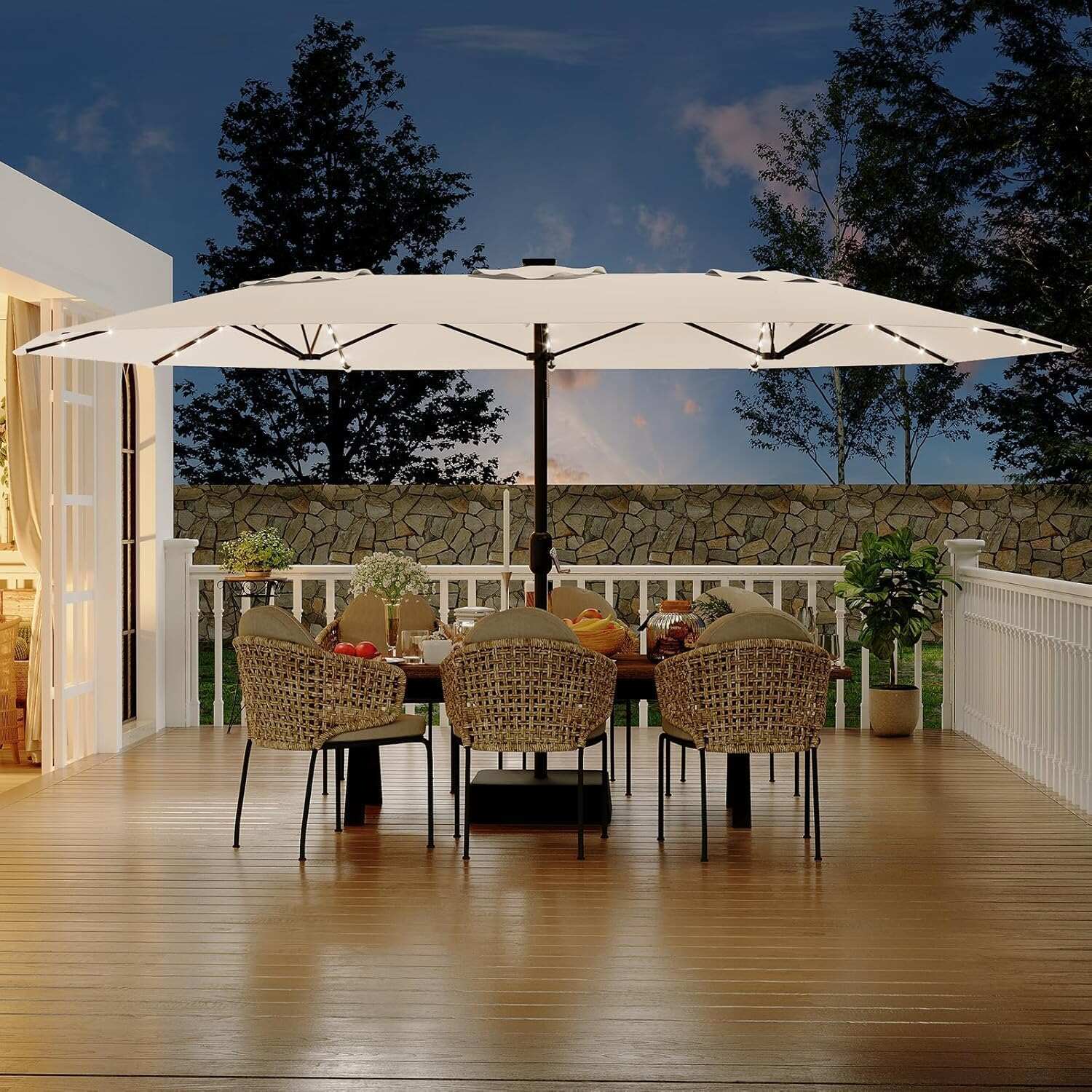 15 ft Rectangular Patio Umbrella with Base Included