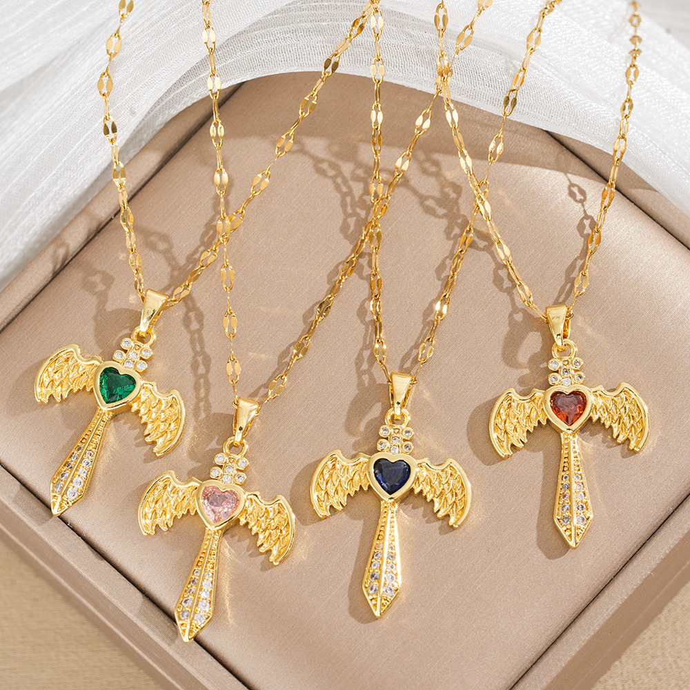 Cross border popular titanium steel wing cross necklace, high-end light luxury niche design, new accessory manufacturer wholesale
