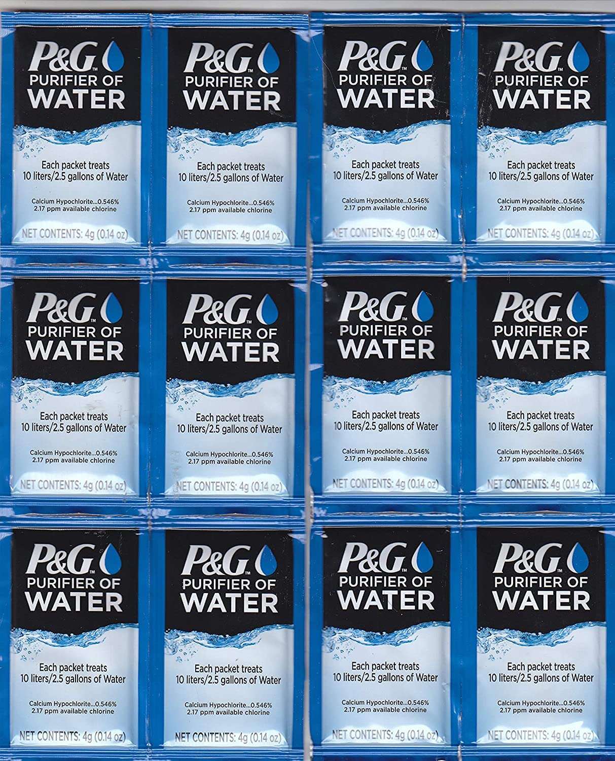 P&G Purifier of Water Portable Water Purifier Packets. Emergency Water Filter Purification Powder Packs for Camping, Hiking, Backpacking, Hunting, and Traveling. (12 Packets)