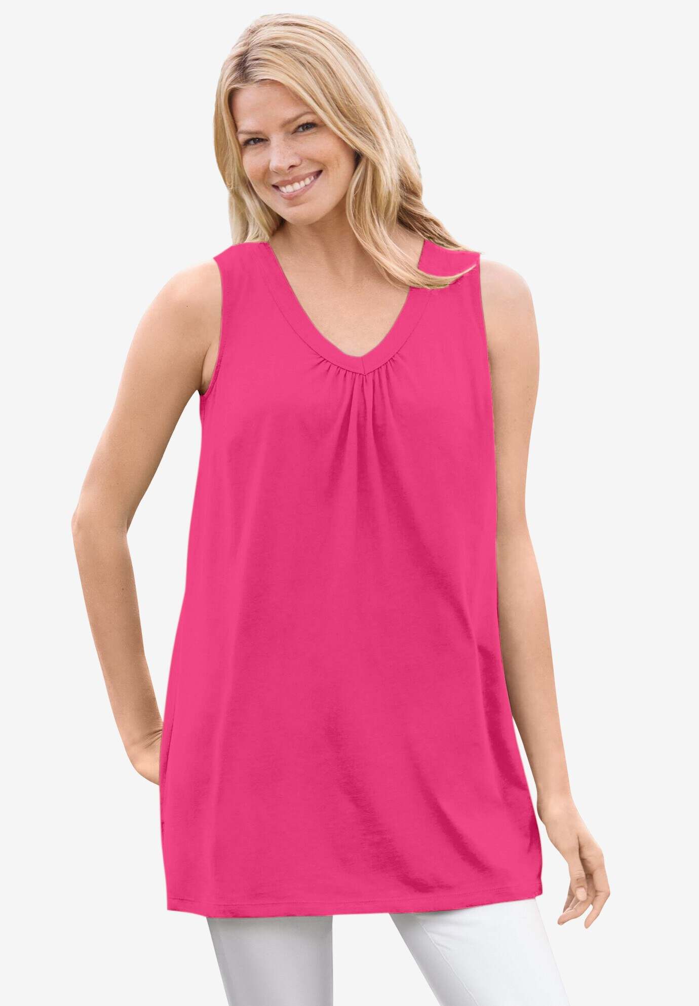 Perfect Sleeveless Shirred V-Neck Tunic