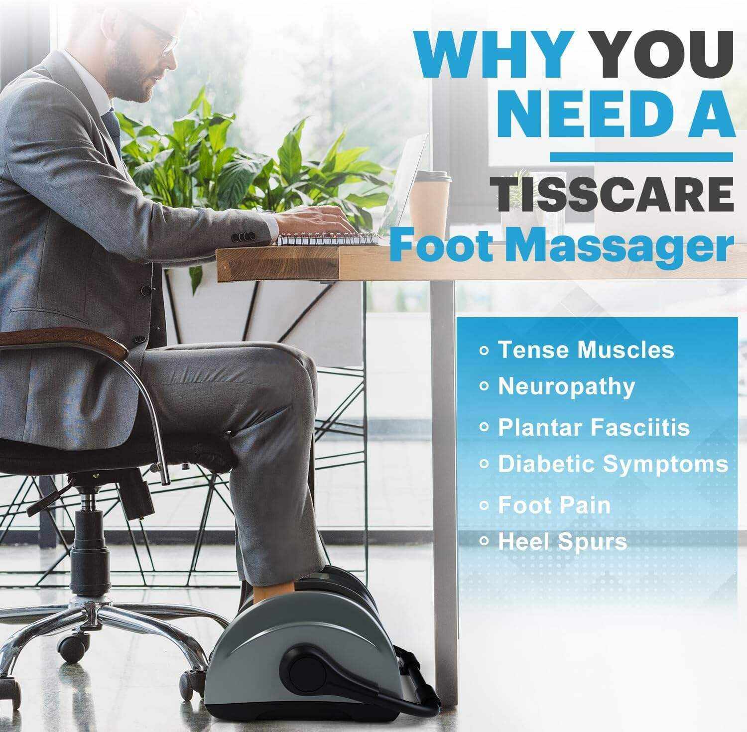 TiSSCARE Shiatsu Massage Foot Massager Machine - Improves Blood Flow Circulation, Deep Kneading & Tissue with Heat/Remote, Neuropathy, Plantar Fasciitis, Diabetics, Pain Relief
