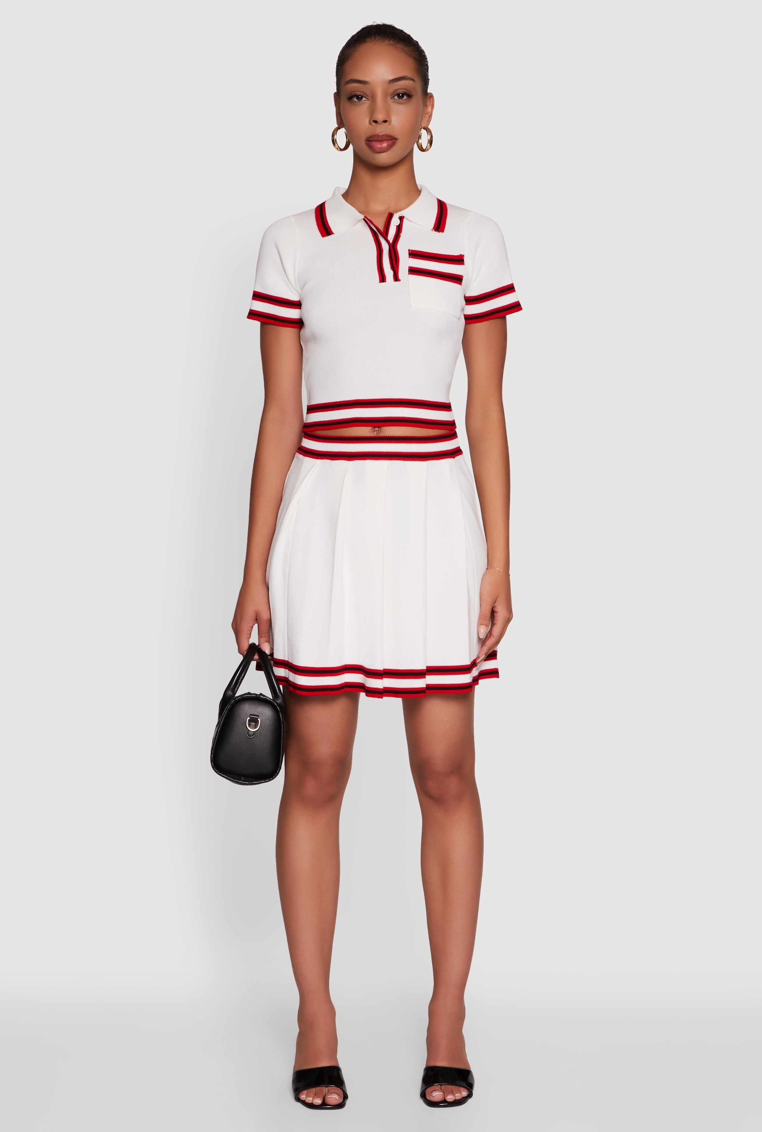 Daisy High Waisted Pleated Skirt with Varsity Stripe Detail