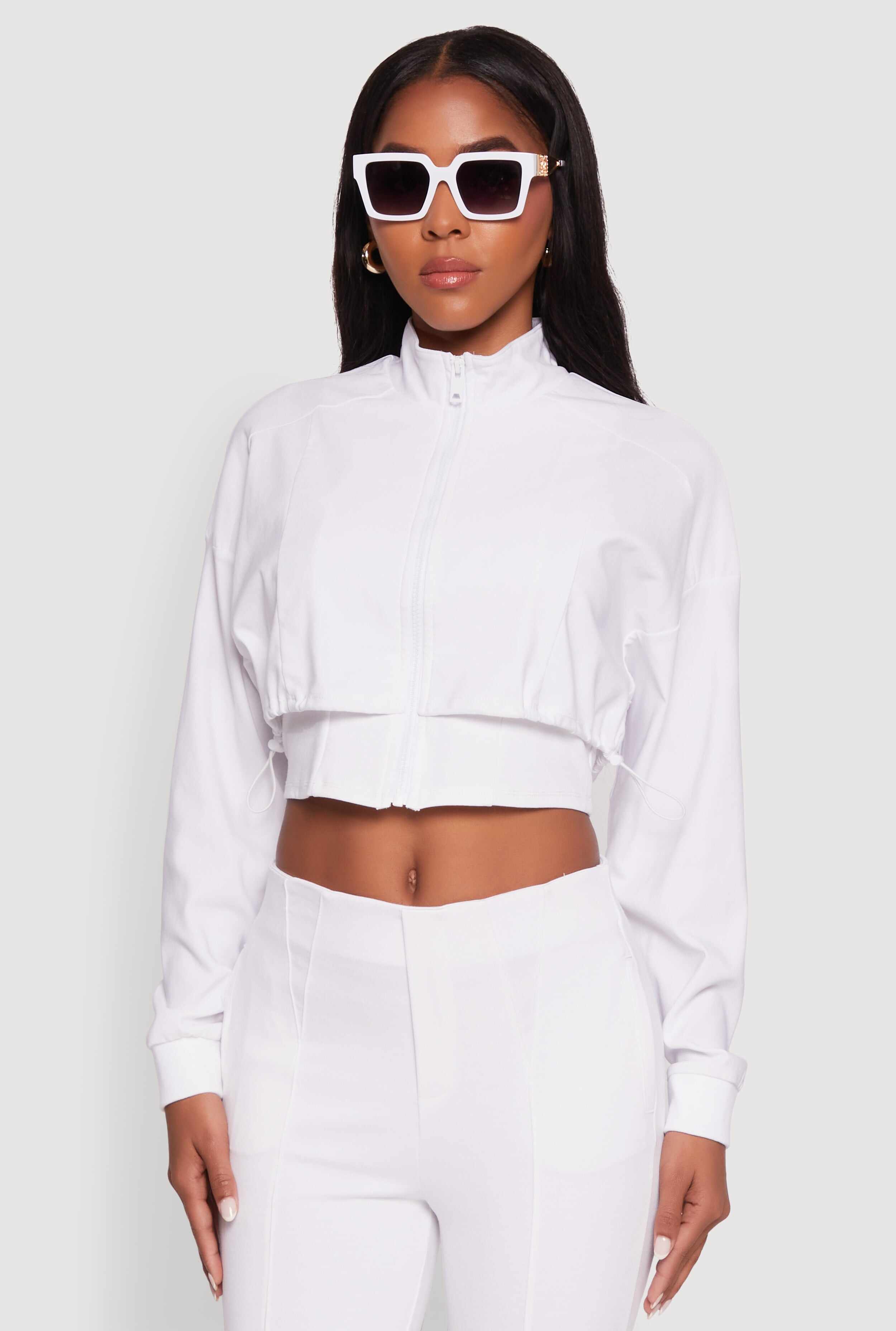 Trendy Lined Mock Neck Zip Front Crop Top
