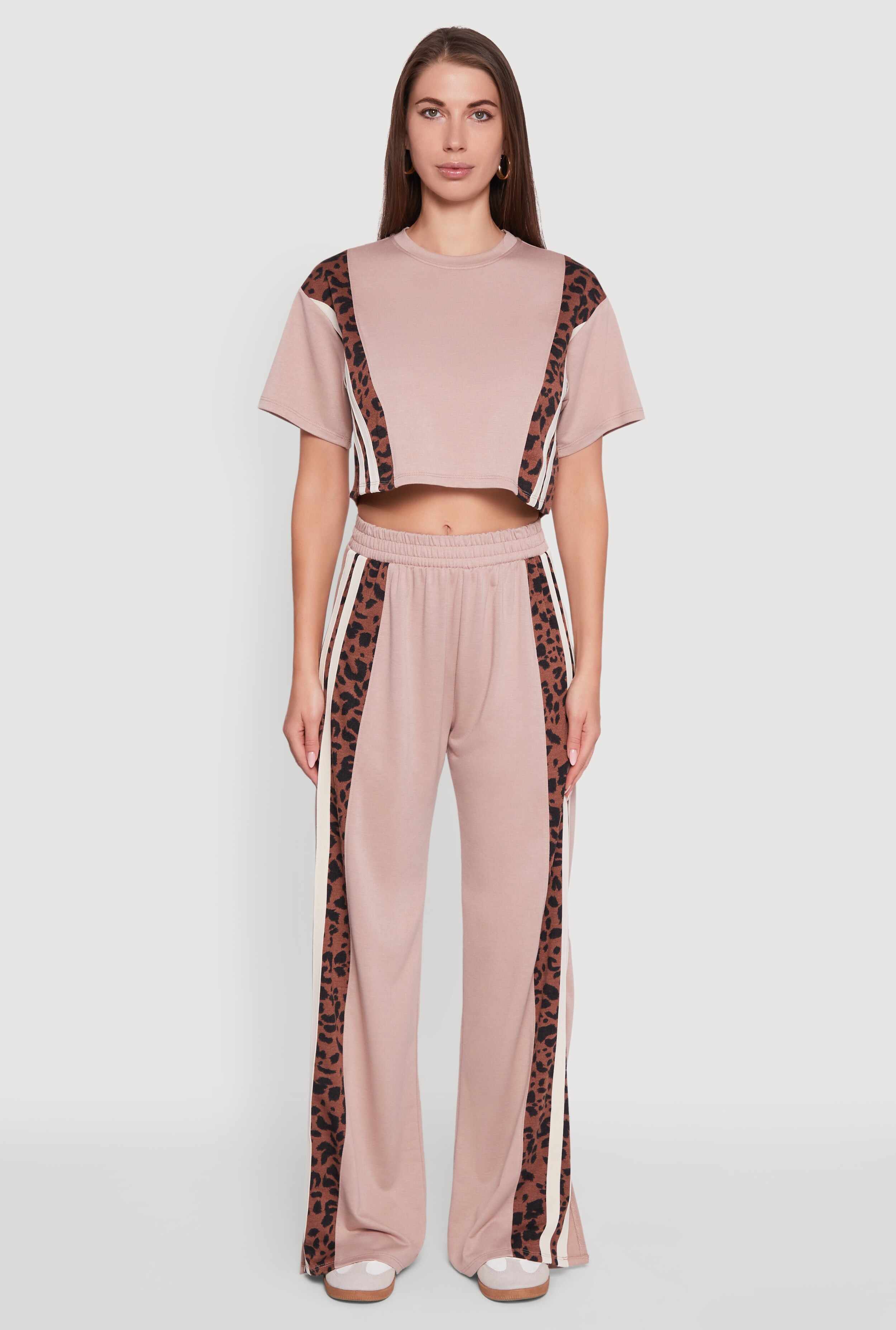 Animal Print Varsity Stripe Side Wide Leg Pants