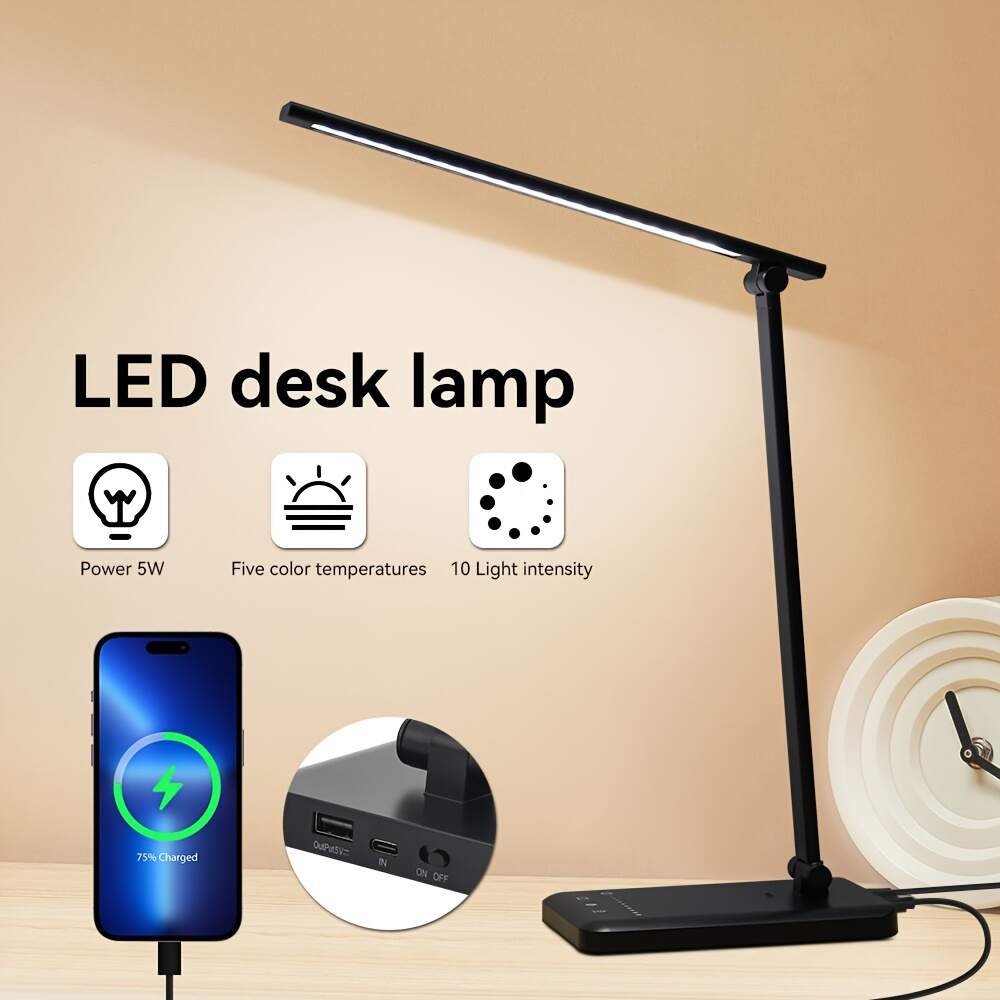 [Timer Desk Lamp] Adjustable Brightness/Color USB Plug-in Study Desk Lamp with 45-Minute Timer