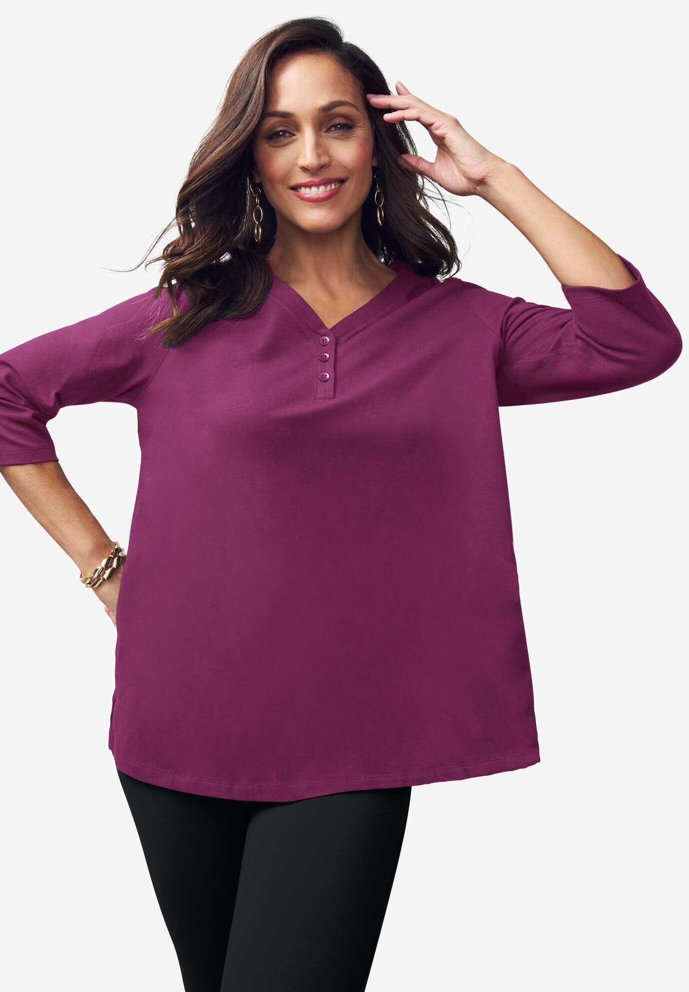 Stretch Cotton Henley Top