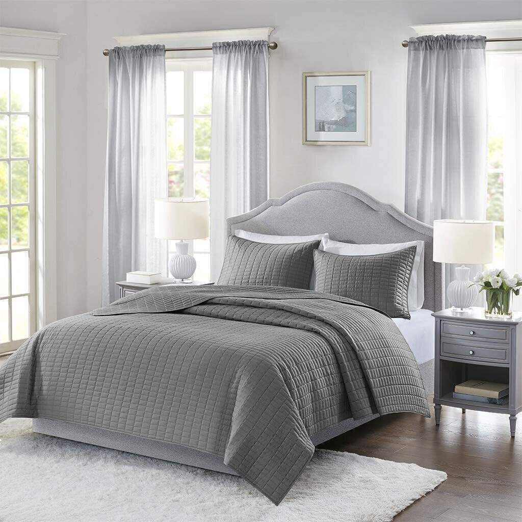 Comfort Spaces Kienna Quilt Set - Luxury Double Sided Stitching Design All Season Lightweight Coverlet Bedspread Bedding Matching Shams 3 Piece