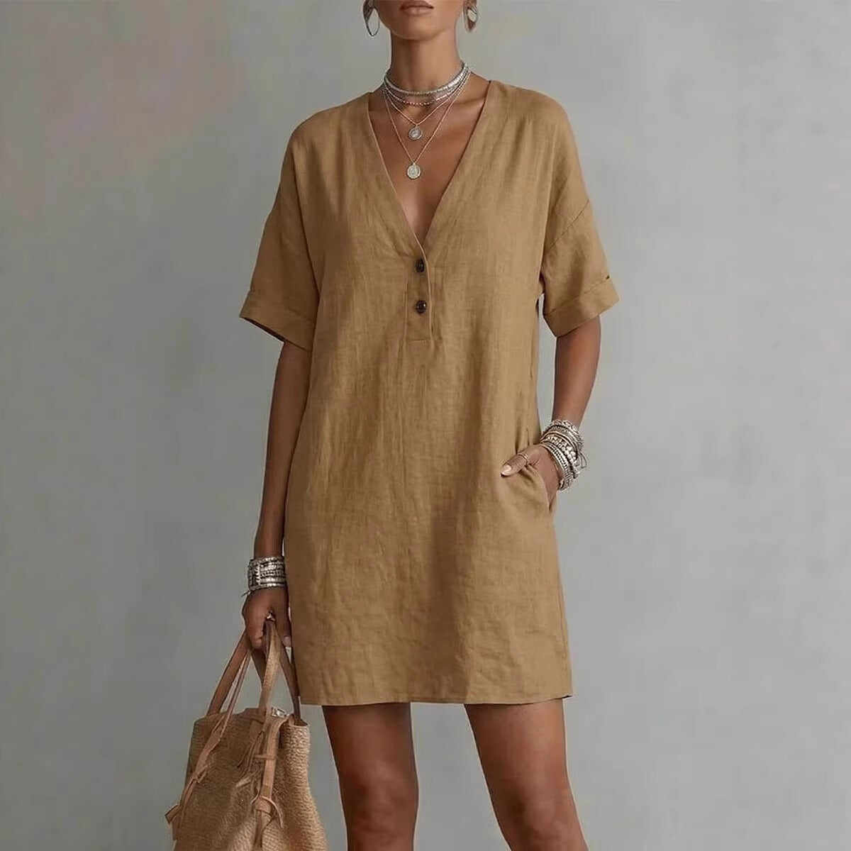 Summer V-Neck Loose Casual Independent New Fashion Dress