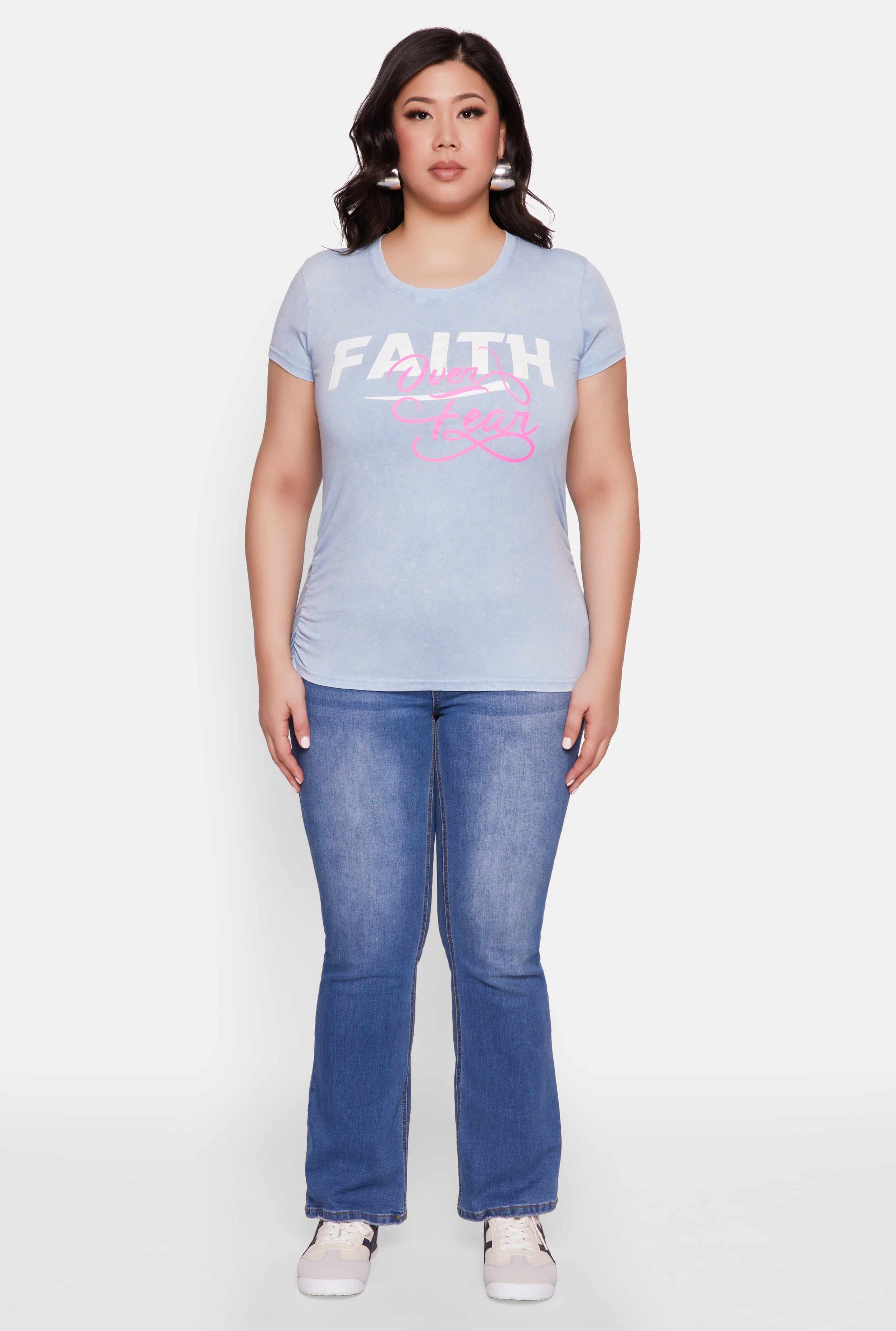 Plus Size Mineral Wash Faith Over Fear Graphic Tee