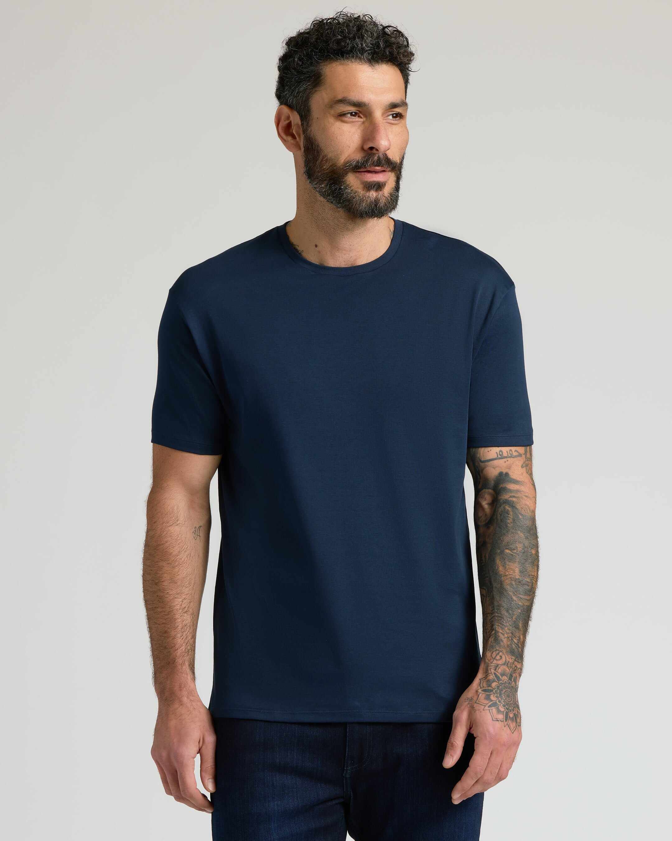 White & Navy Classic Pima Crew 4-Pack