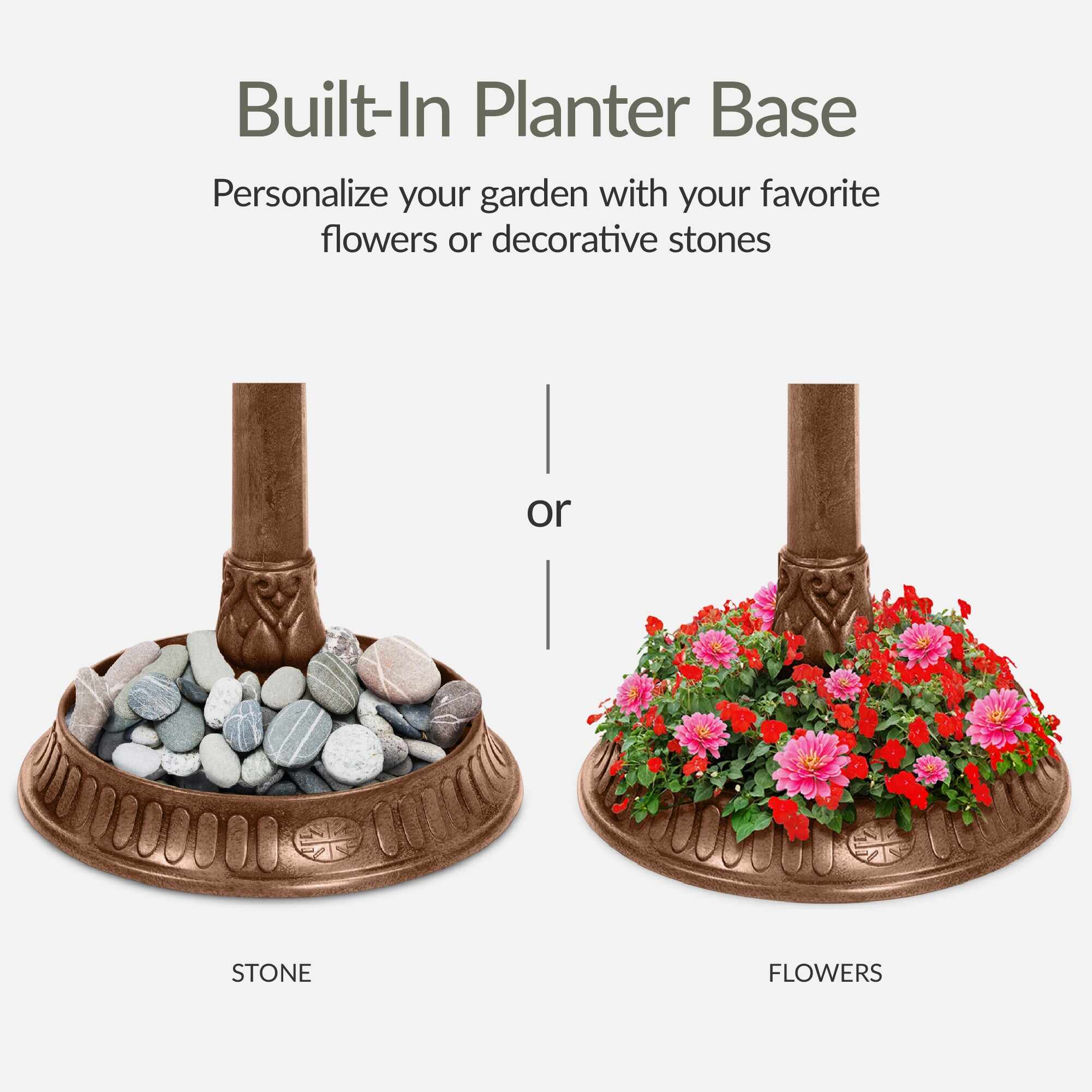 Solar Lighted Outdoor Pedestal Bird Bath w/ Planter, Decorative Bird Cage