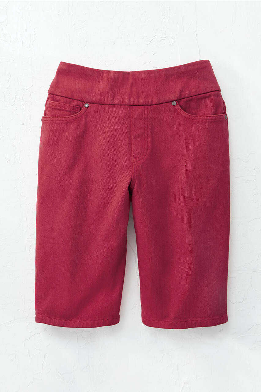 Knit Denim Mid Rise Pull-On Shorts