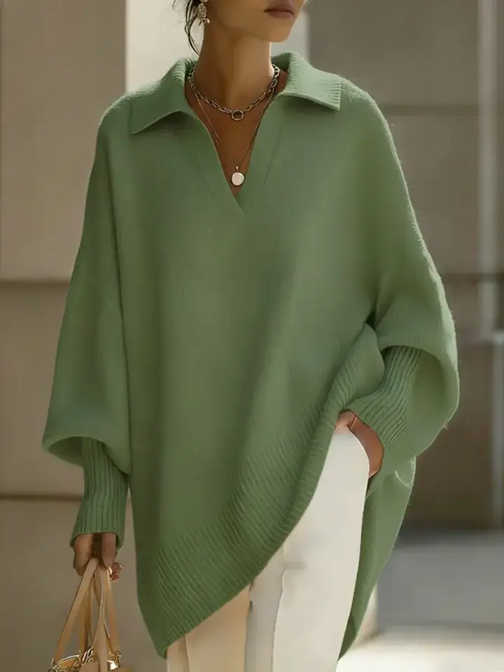 🔥Summer Arrivals🌟Women's Solid Color V-neck Long-sleeved Casual Loose-fitting Knitted Pullover Sweater