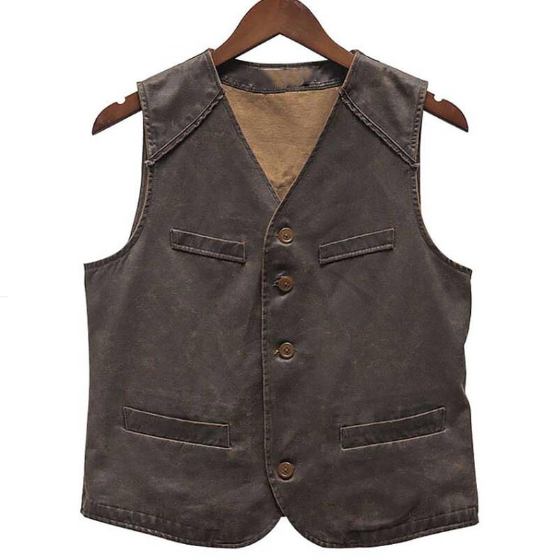 American Retro Tooling Frayed Frosted Brown Leather Vest
