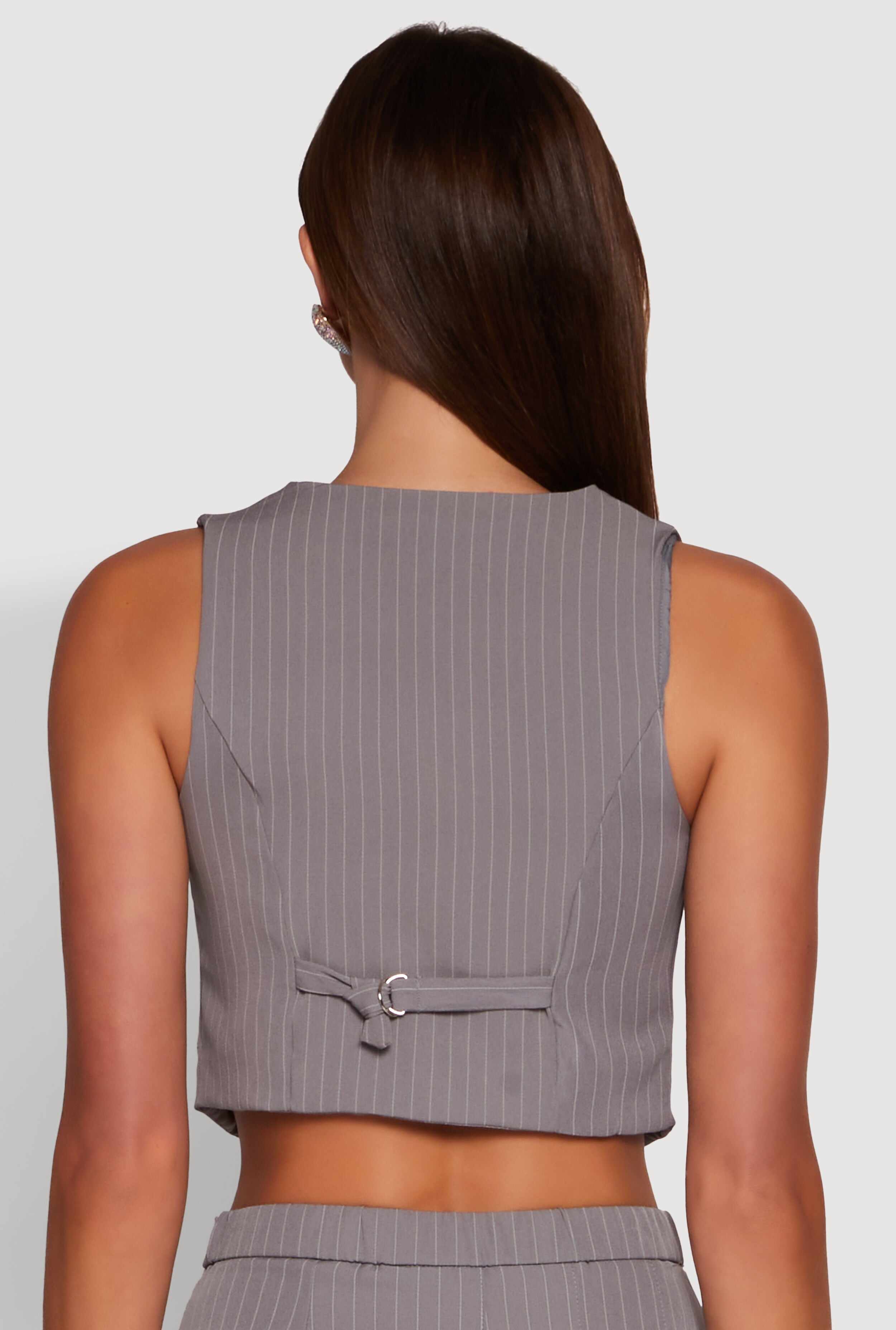Pinstripe Button Front Cropped Vest