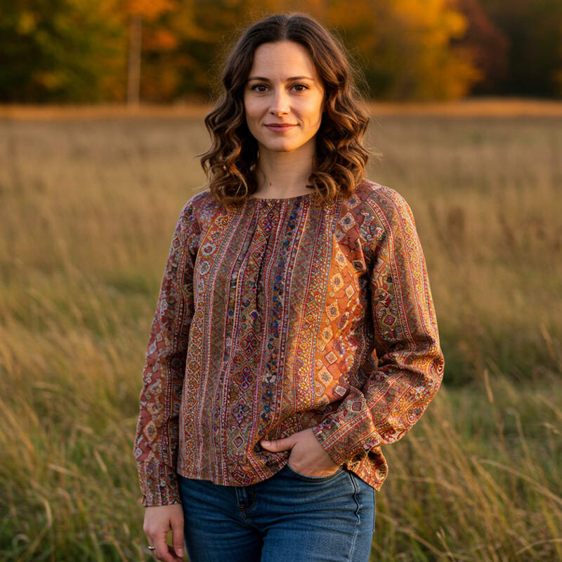 Women's Vintage Bohemian Embroidered Print Shirt